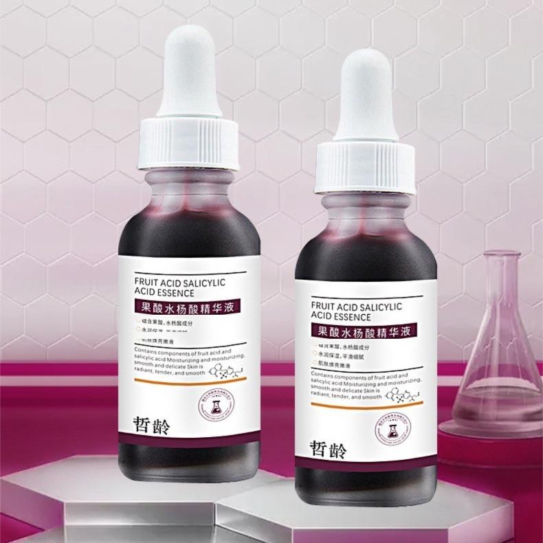 Salicylic acid and fruit acid essence improves closedcomedones, fades acne, shrinks pores, hydrates andmoisturizes